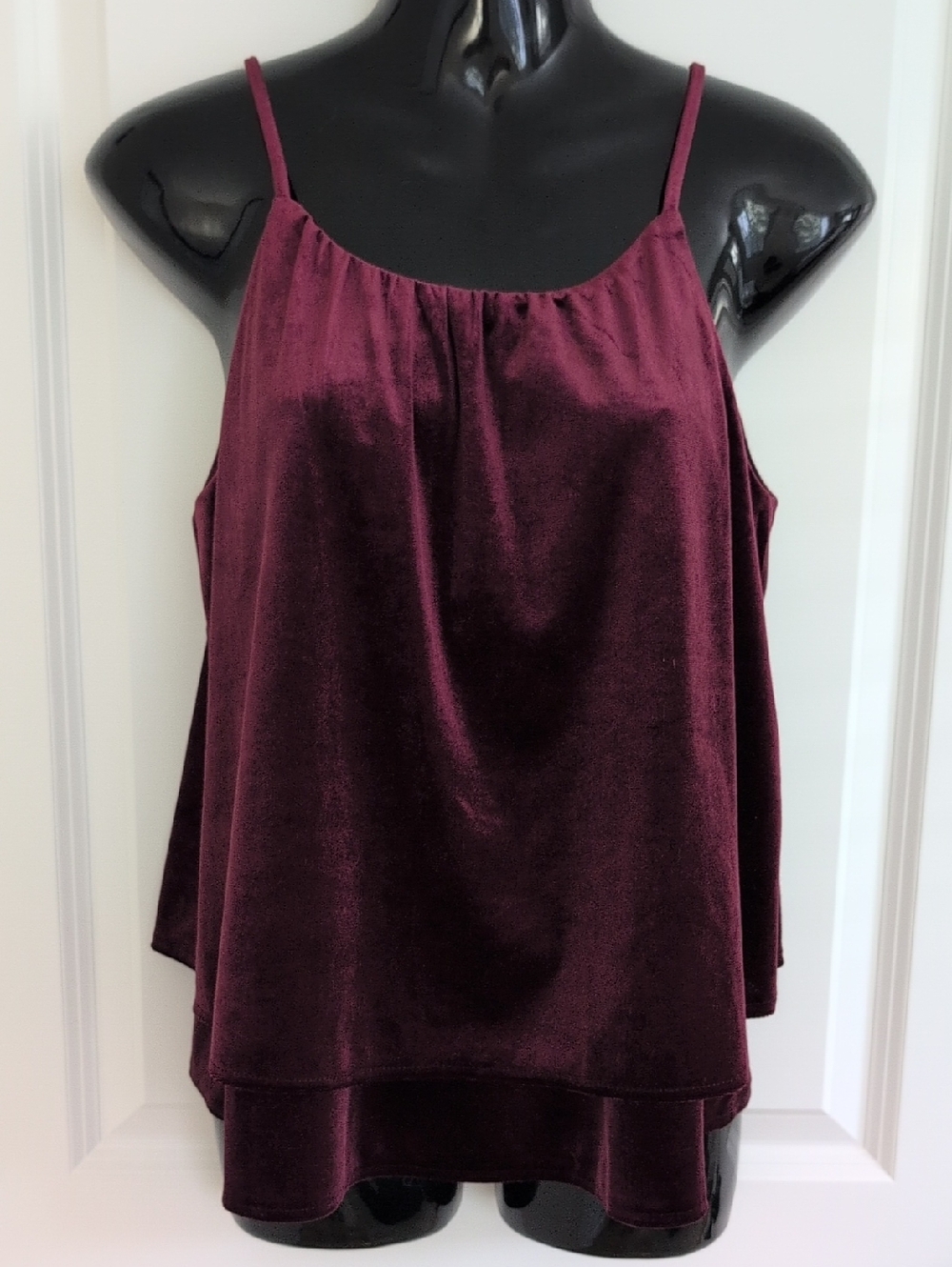 Velour Spaghetti Strap Tank Top - Burgundy